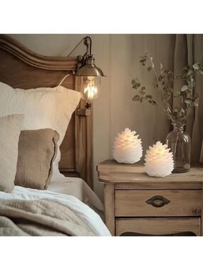 2 Pcs Pine Cone Candles Flameless, White LED Flickering Lights 6 Hour Timer